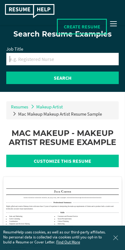 makeup artist resume for mac